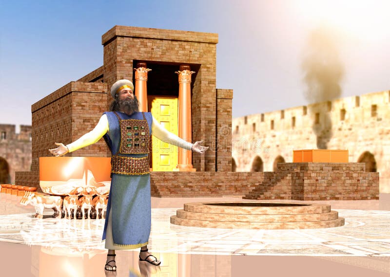 Bíblico judío sacerdote de pie antes el rey santo templo en Jerusalén, viejo voluntad, templo de Salomón él era el primero santo templo de antiguo,  gráficos tridimensionales renderizados por computadora.