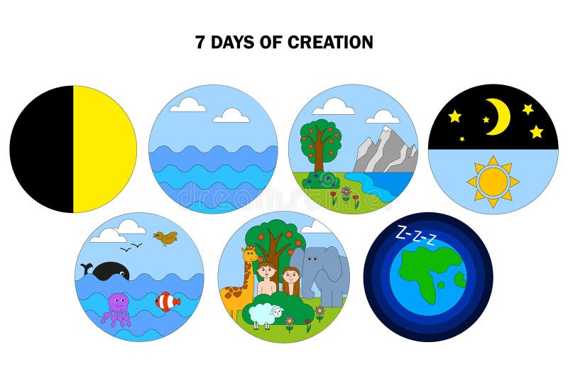 Biblical Seven Days of Creation. from Light To Rest Day. Vector ...