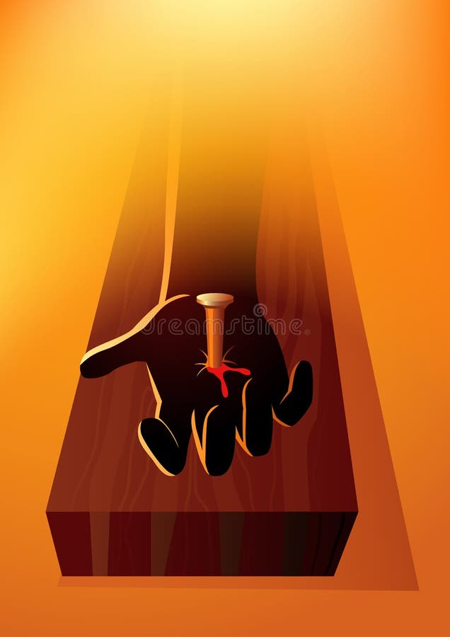 Hand of Jesus Christ nailed to the cross