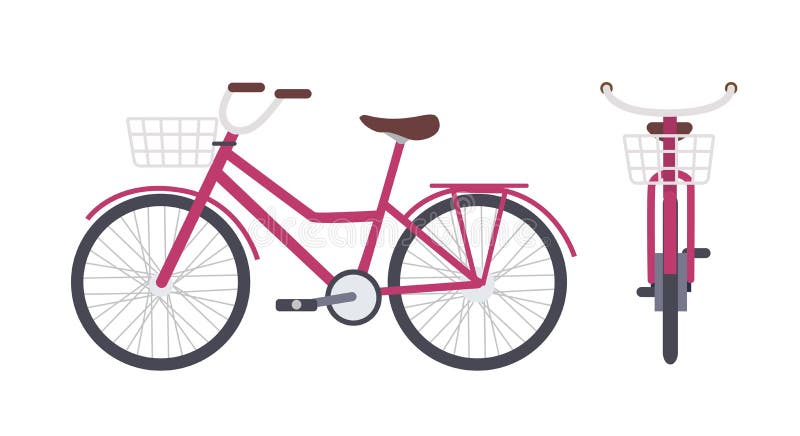 Bicicleta cor-de-rosa elegante da cidade ou bicicleta urbana com etapa-através do quadro e a cesta dianteira isolados no fundo br ilustração stock