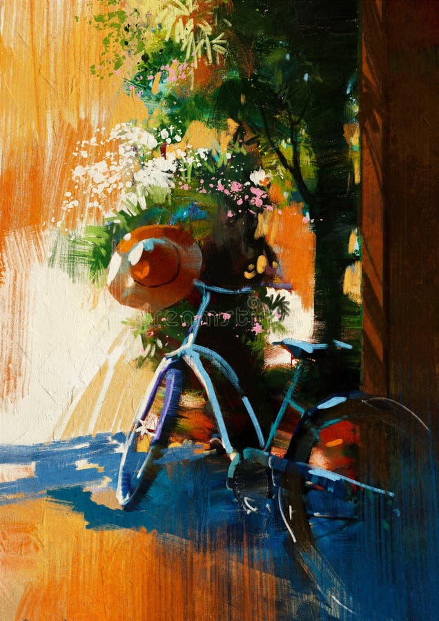 Bicicleta e velho chapéu do vintage no dia de verão ilustração do vetor Bicicleta e velho chapéu do vintage no dia de verão ilustração do vetor