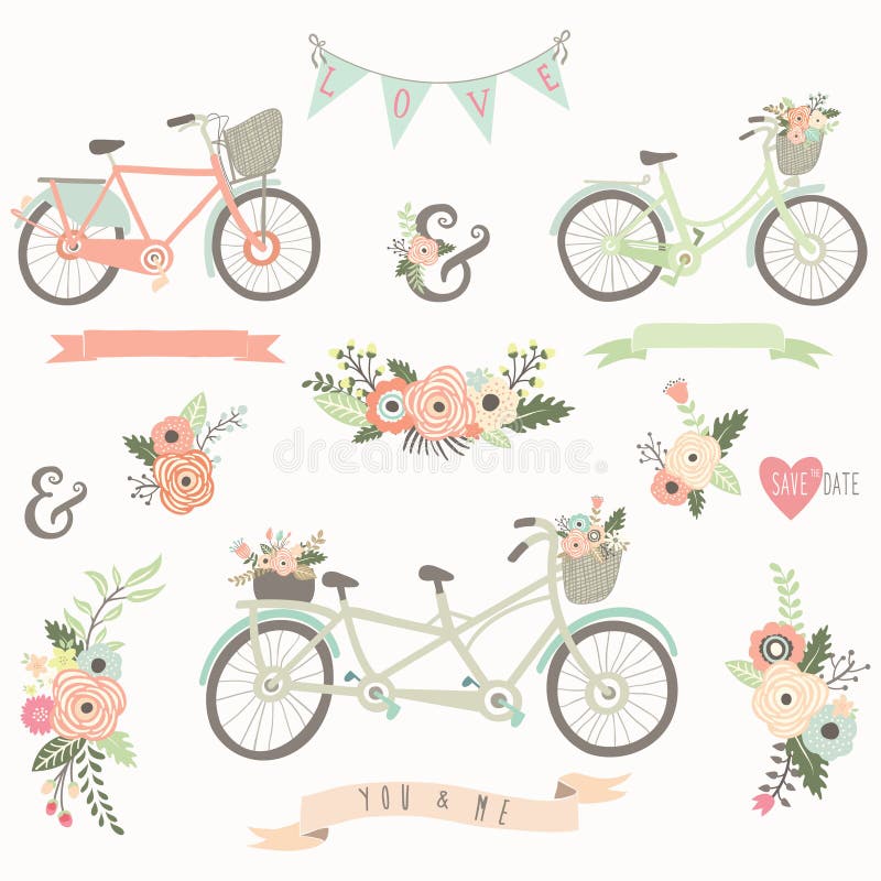 Bicicleta floral tirada mão do vintage ilustração stock Bicicleta floral tirada mão do vintage ilustração stock