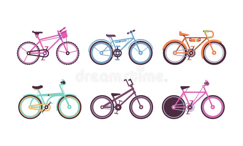 Biciclette diverse o ciclo con pedale e due ruote collegate al set di vettori di telaio illustrazione di stock