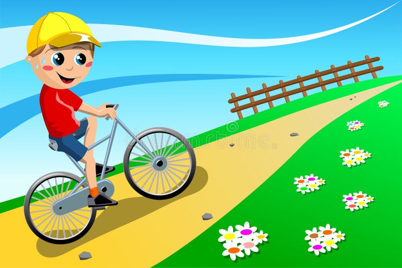 Descendre en vélo: la chanson d'un garçon - Bicycle Boy Going Uphill Illustration Featring RiDing His Bike OutDoor You Can FinD Different KiDs ChilDren Playing Sports 31246466