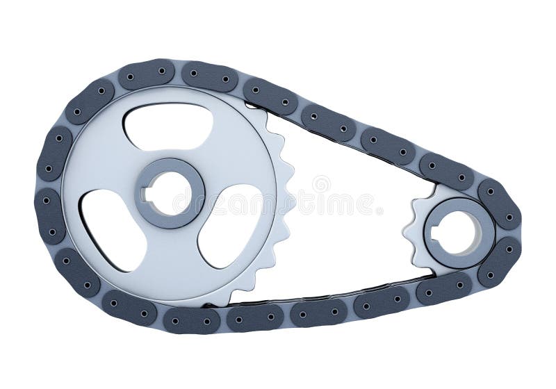 Bicycle Chain on the Gears Isolated on the Background. Side View Stock Illustration