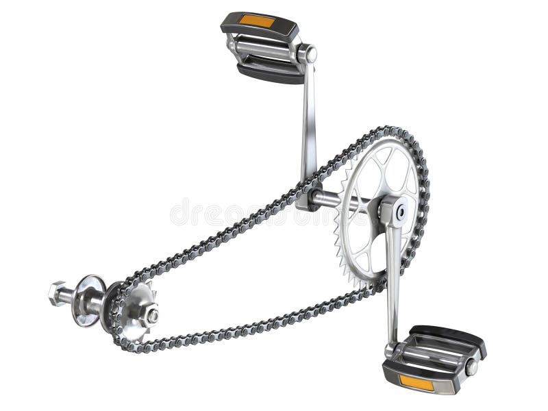 Bicycle Chain with Pedals Close Up Isolated on White Background. 3d
