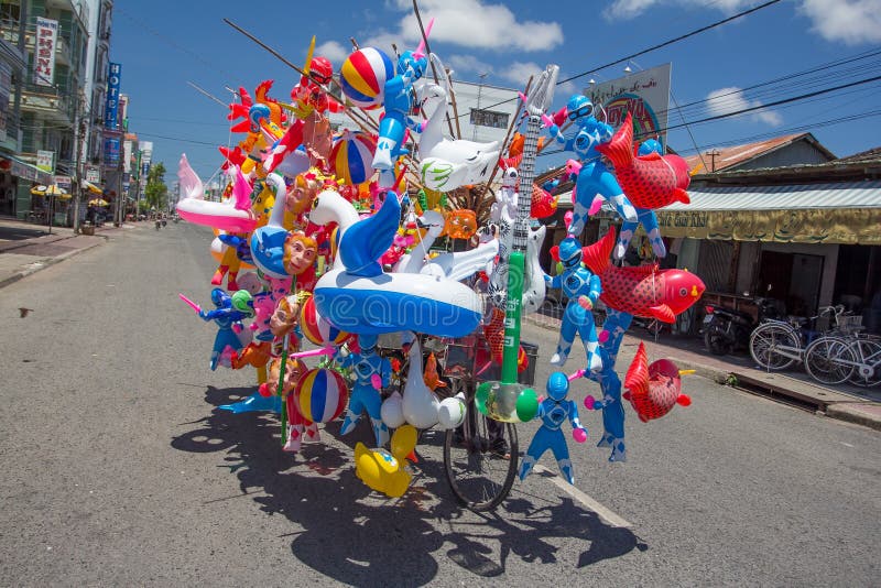Download Bicycle With Colorful Balloons On The Street. Editorial ...