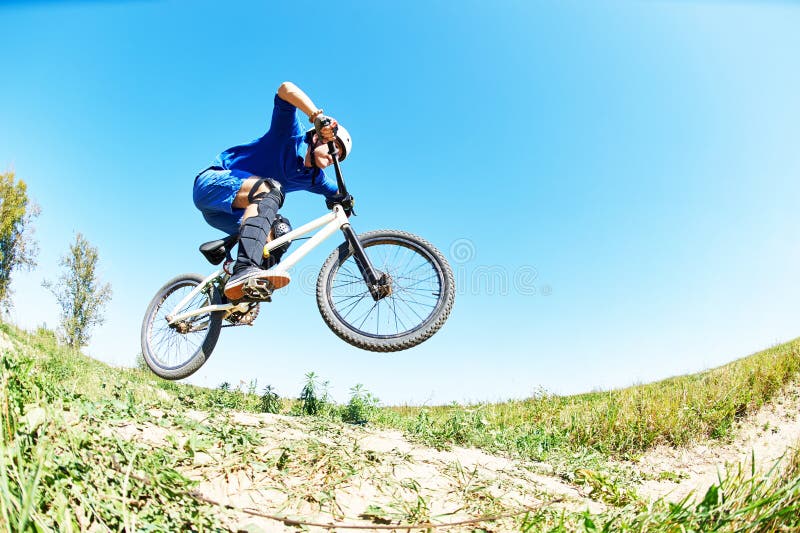 Cyclist Riding Jumping with Bicycle Cross-country Stock Image - Image ...
