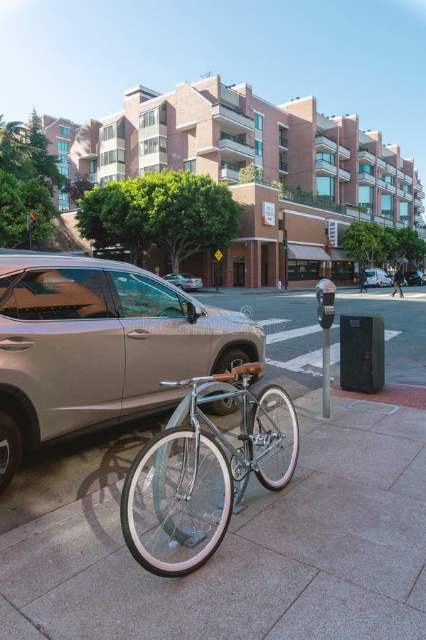 Bicycle with Fixed Gear in Embarcadero Area in San Francisco Editorial