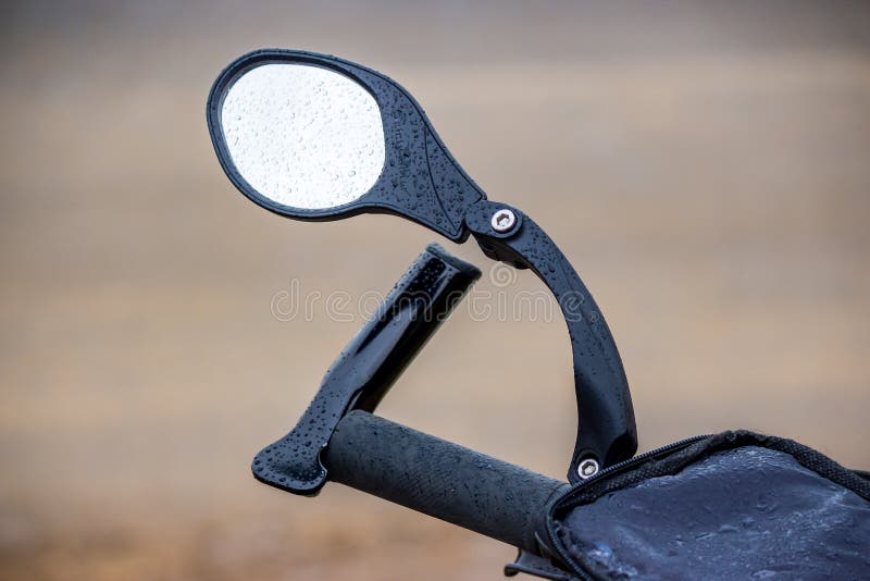 Bicycle Handlebar with Rear View Mirror in Drops of Water from Rain Stock Image Image of