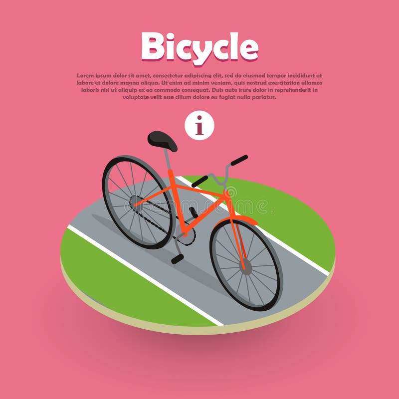 Bicycle Icon Isometric Design on Road Web Banner. stock illustration Bicycle Icon Isometric Design on Road Web Banner. stock illustration
