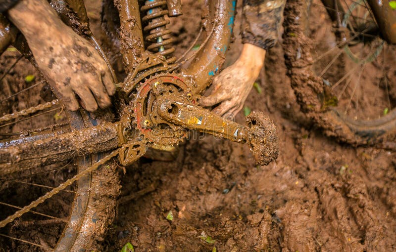 Bicycle MTB Mud condition stock image. Image of contryside 132365665