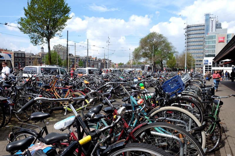 Bicycle Parking in the Center of Amsterdam Editorial Stock Photo