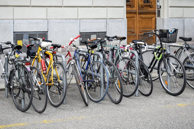 Bicycle Parking In The Historic Center Of The City. Active Urban