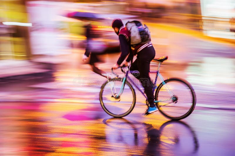 Bicycle Rider at Night Traffic Stock Photo Image of riding, cycle