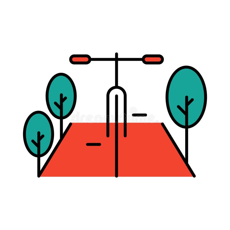 Bicycle, Road, Green Road, Tree, Fast Cycling Riding Icon Stock Vector