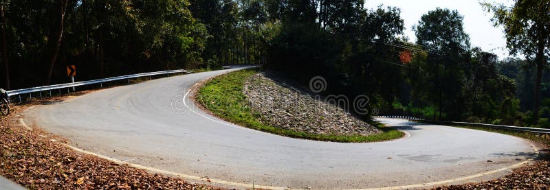 Bicycle on Slope Uphill Country Asphalt Road no Autocar, Panorama Landscape