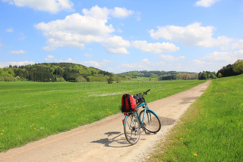 Bicycle Tour in the Green Valley, German Landscape Stock Photo Image