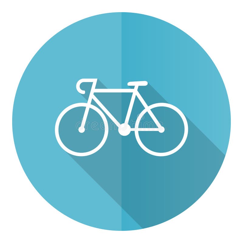 Bicycle vector icon, flat design blue round web button isolated on white background stock illustration