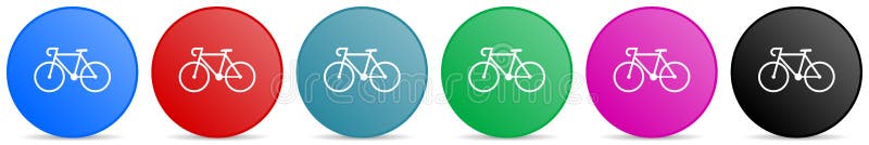 Bicycle vector icons, set of circle gradient buttons in 6 colors options for webdesign and mobile applications vector illustration