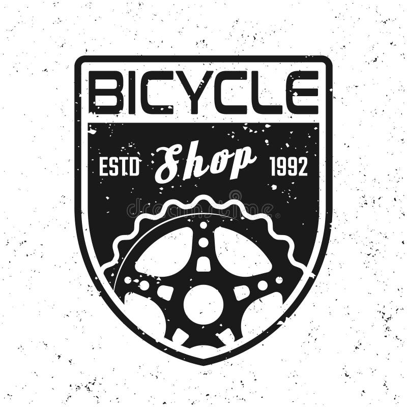 Bicykl osłony sklepowy wektorowy emblemat, odznaka, etykietka ilustracja wektor