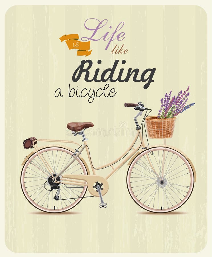 Bicykl z lawendą w koszu Plakat w rocznika stylu również zwrócić corel ilustracji wektora ilustracji