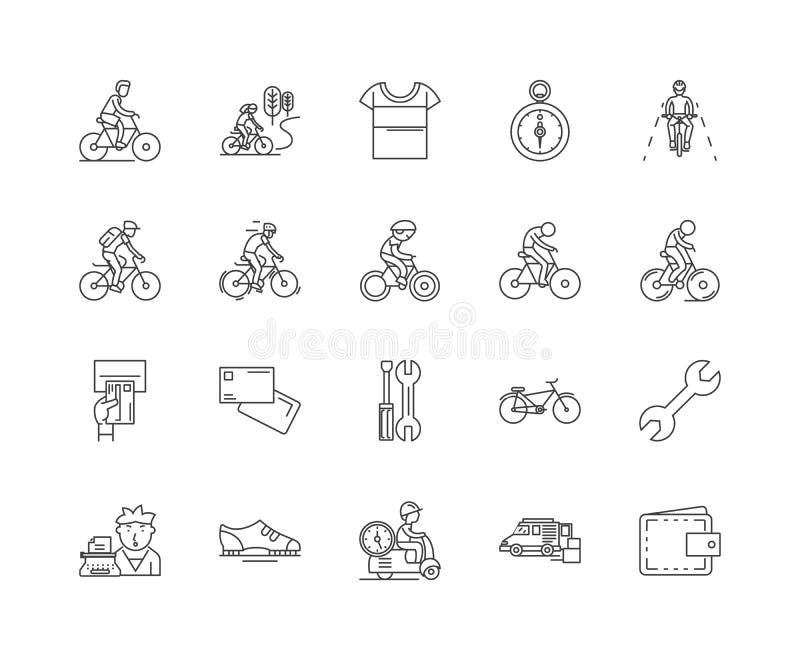 Bicyklu sklepu linii ikony, znaki, wektoru set, kontur ilustracji pojęcie ilustracji