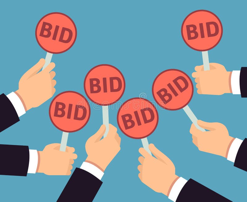 Auction And Bidding Concept Bidders Hands Lifting Auction Paddles Vector  Illustration Stock Illustration - Download Image Now - iStock