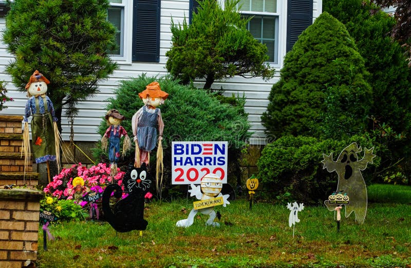 OCEANSIDE, NEW YORK - OCTOBER 20, 2020: Biden Harris 2020 lawn sign on display in Long Island, New York