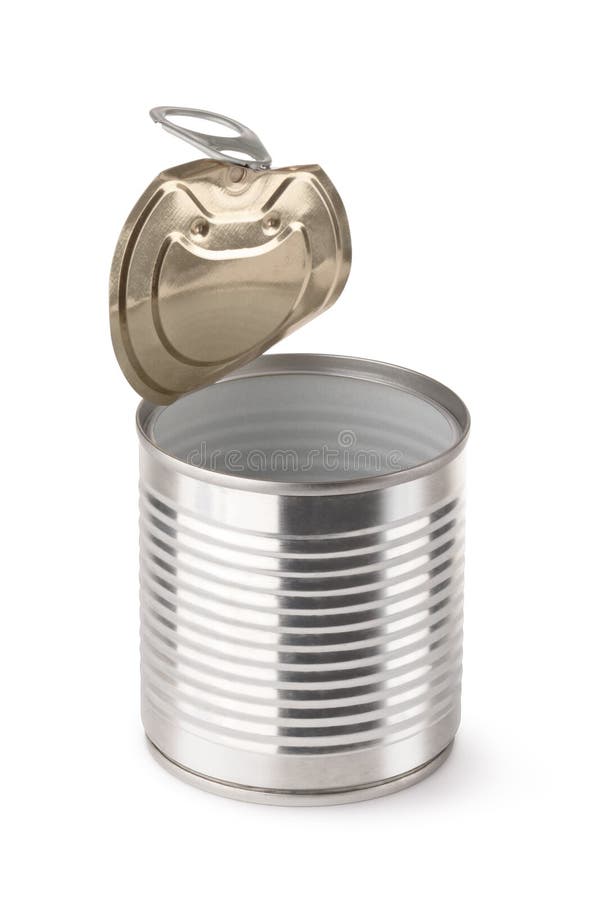 Empty opened steel can. Placed on white background. Empty opened steel can. Placed on white background.