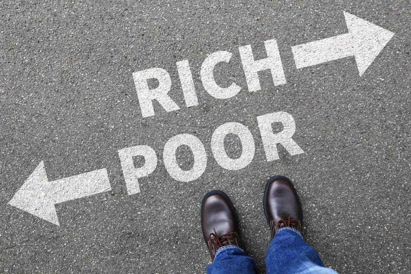 Biedny bogaty ubóstwo finansuje pieniężnego sukcesu pieniądze pomyślnych bu