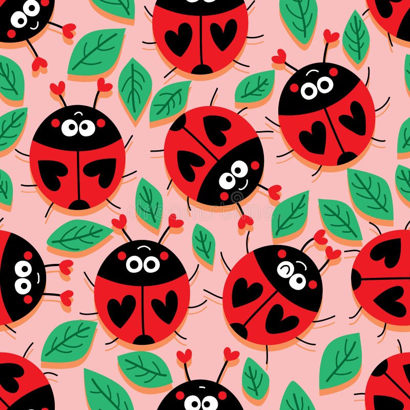 Biedronki miłości śliczny bezszwowy wzór ilustracji Biedronki miłości śliczny bezszwowy wzór ilustracji