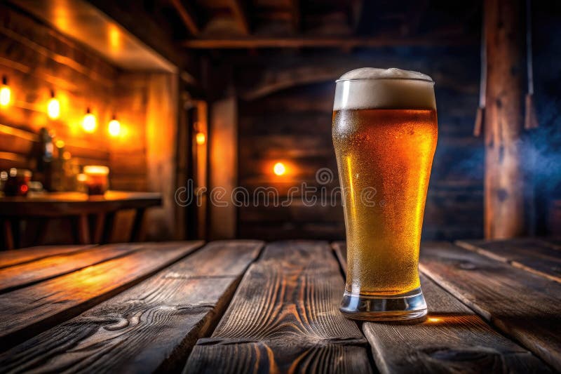 Bier in einem rustikalen Pub mit Eiskeller und abendlicher Atmosphäre für einen perfekten Drink vektor abbildung