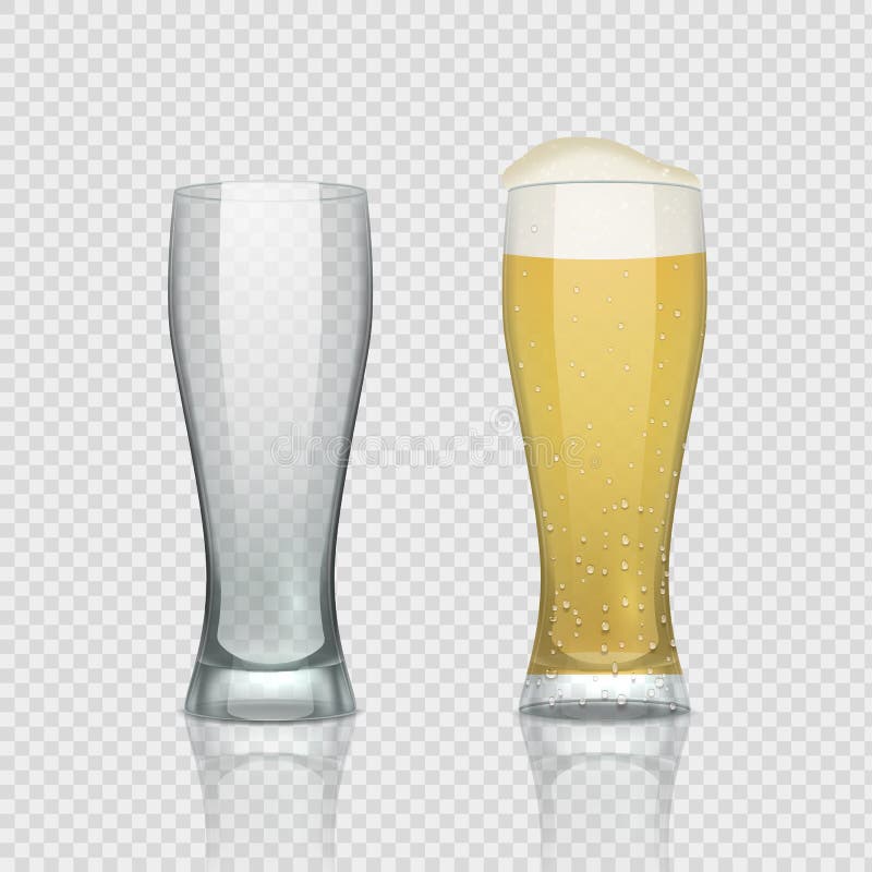 Bier-Glas-Becher Leerer transparenter Schlamm und Vollmatsch, realistischer 3D-Bierpint Vector Tallink Glas transparent vektor abbildung