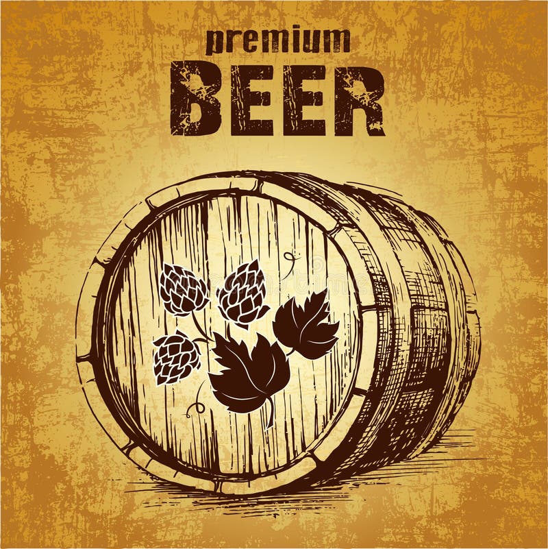Bier mit Hopfenfaß lizenzfreie abbildung Bier mit Hopfenfaß lizenzfreie abbildung