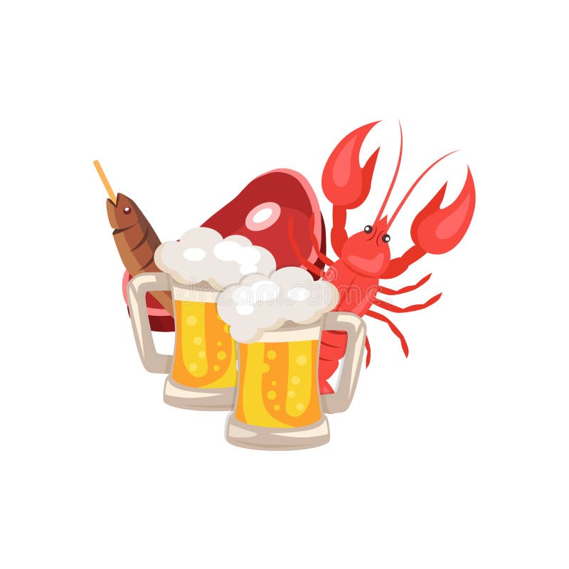 Bier-und Snack-Vektor-Illustration auf Weiß