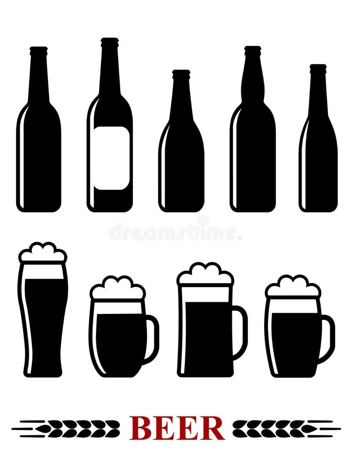 Bierfles en mok met schuim vastgesteld pictogram royalty-vrije illustratie Bierfles en mok met schuim vastgesteld pictogram royalty-vrije illustratie