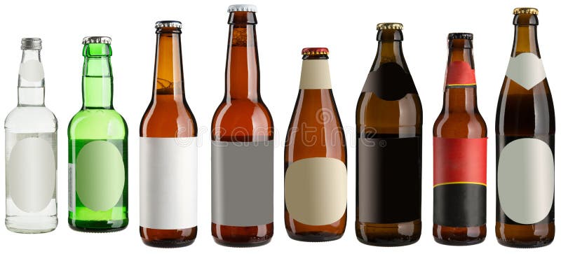 Bierflessen op wit worden geïsoleerd dat stock foto's Bierflessen op wit worden geïsoleerd dat stock foto's