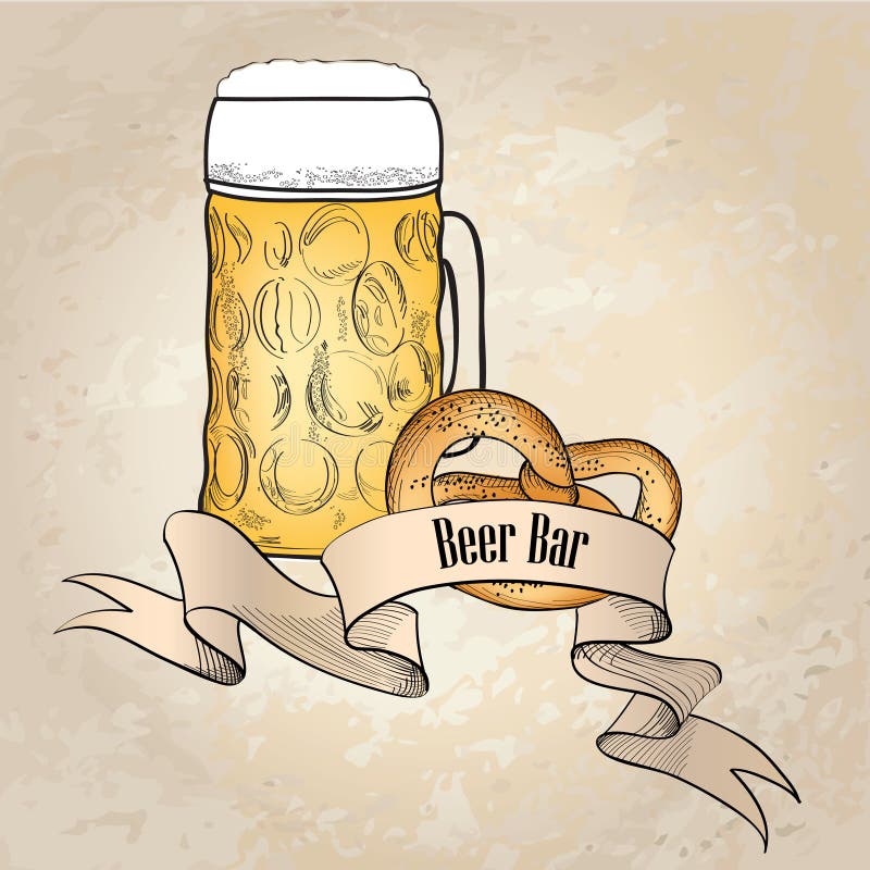 Retro Hintergrund Des Bieraufklebers Bierglas Mit Snack Vektor Abbildung Illustration Von Retro Bierglas