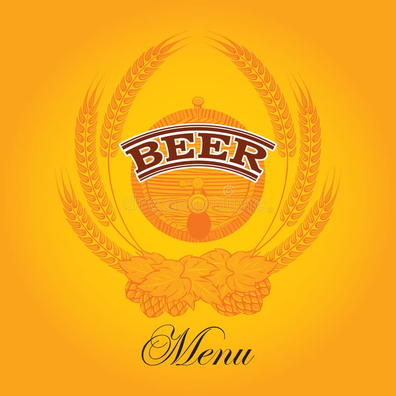 Vector glass of beer on a yellow background for the menu. Vector glass of beer on a yellow background for the menu