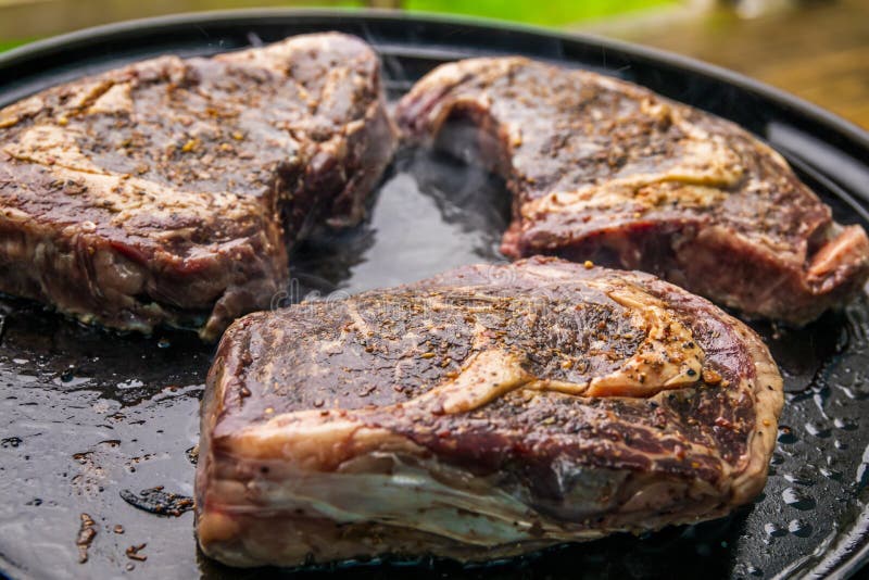 Bife grelhado na grelha, por perto imagem de stock royalty free Bife grelhado na grelha, por perto imagem de stock royalty free