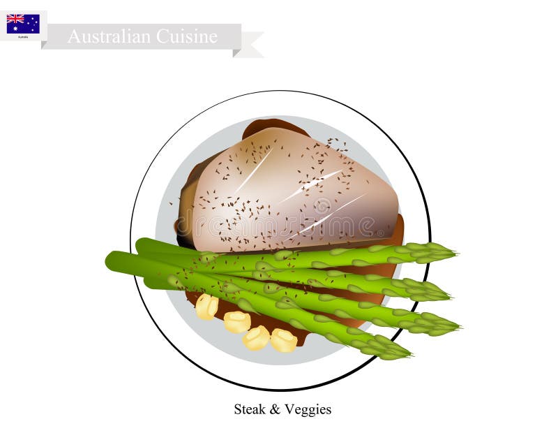 Bifteck et Veggies, le plat populaire de l'Australie illustration stock Bifteck et Veggies, le plat populaire de l'Australie illustration stock