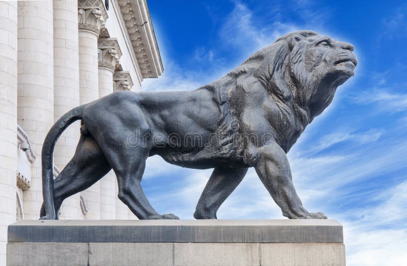 Big Ancient Archeology Statue Lion Isolated White Stock Photos Free