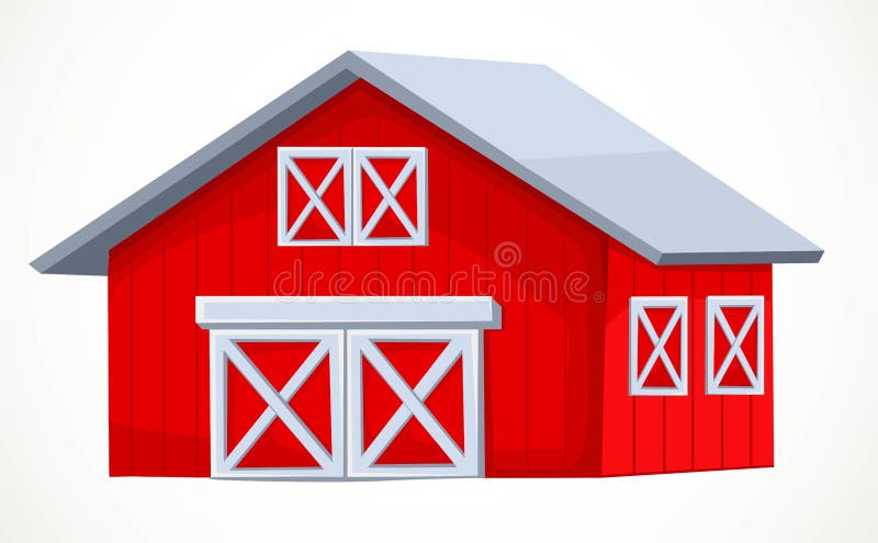 Big barn painted in red and white object isolated on white background