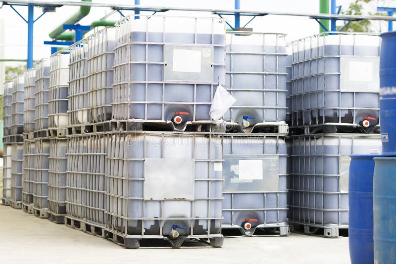 Empty Plastic Drums for Chemicals at a Recycling Location Stock Photo ...