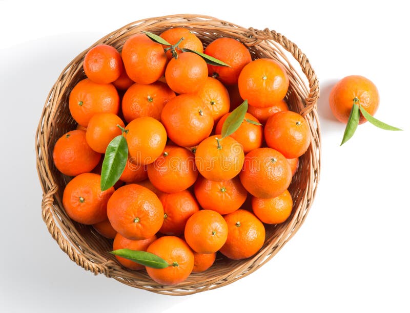 Big basket full of mandarins, top view