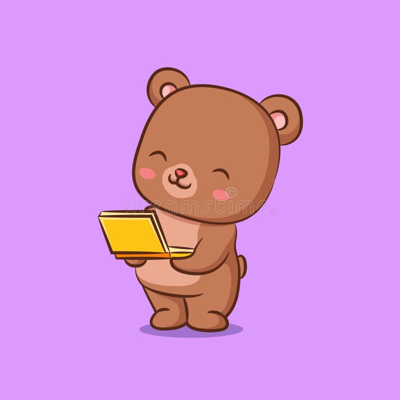 The Big Bear is Holding the Small Laptop for Online Class Stock Vector