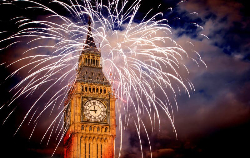 Big Ben with Fireworks. New Year S Eve Stock Photo Image of event