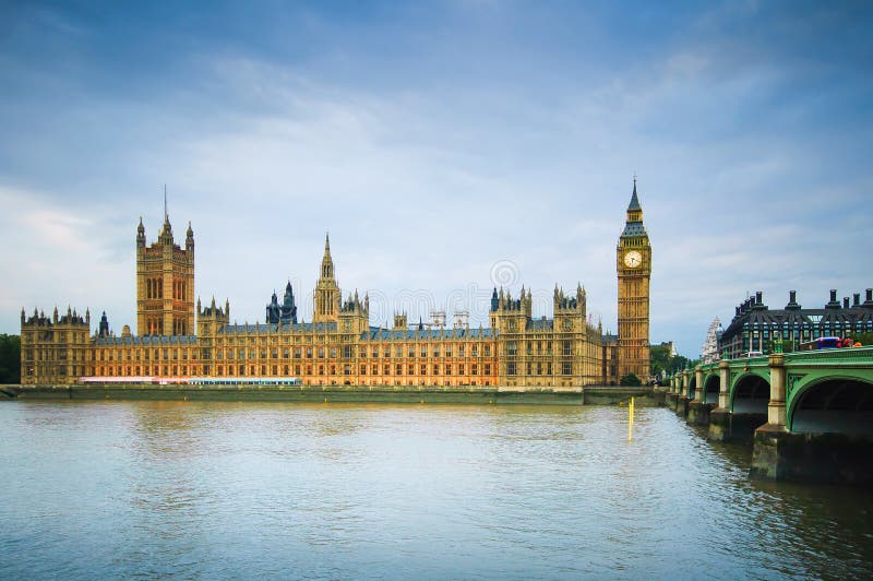 Big Ben, Houses of Parliament, Thames river and bridge London, UK stock photography Big Ben, Houses of Parliament, Thames river and bridge London, UK stock photography