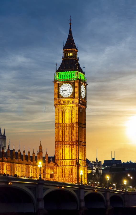 Big Ben Tower at Sunset, London, UK Stock Photo - Image of cityscape ...